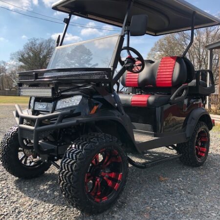 New Touch of Red Edition Club Car Onward 4 Passenger Lifted Electric PTV Custom Golf Cart