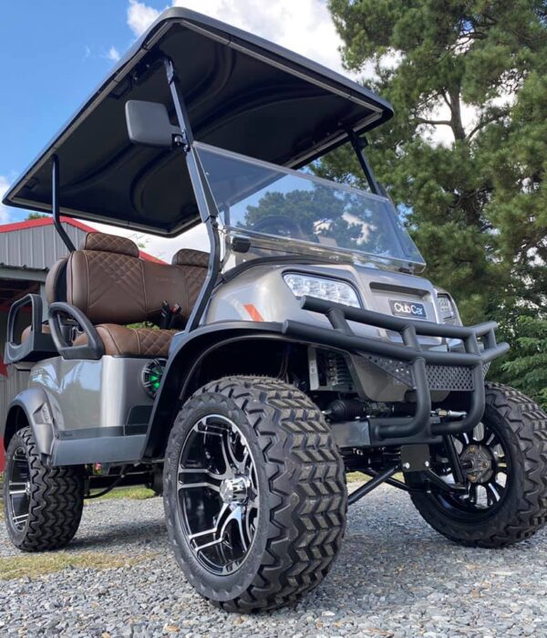 2022 New Midnight Silver Metallic Club Car Onward 4 Passenger Lifted Li-Ion HP PTV Custom Golf Cart